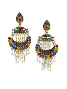 ANIKAS CREATION Multicoloured Gold-Plated Crescent Shaped Drop Earrings