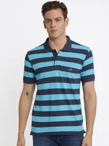Crocodile Men Blue Striped Polo Collar T-shirt