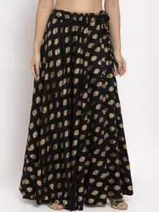 Clora Creation Black & Gold-Colour Printed Flared Maxi Skirt