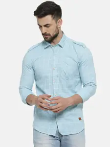 Campus Sutra Men Blue & White Regular Fit Checked Casual Shirt
