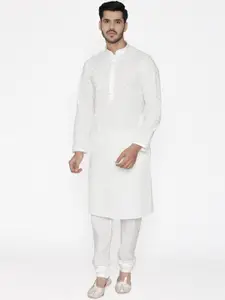 Manyavar Men White Embroidered Kurta with Churidar