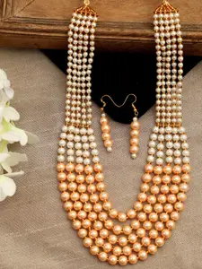 Anikas Creation Traditonal Partywear Multistrand Tan Pearl Necklace With Classy Earrings