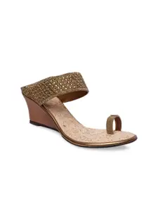 Inc 5 Women Gold-Toned Embellished Sandals