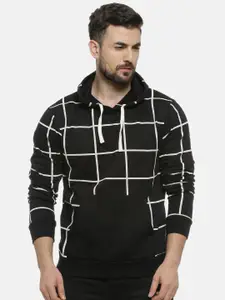 Campus Sutra Men Black & White Checked Hooded Pullover Sweatshirt