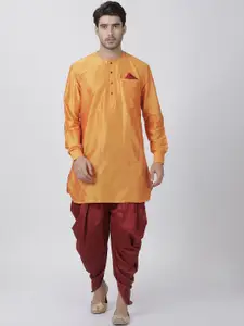 VASTRAMAY Men Orange & Maroon Solid Kurta with Dhoti Pants