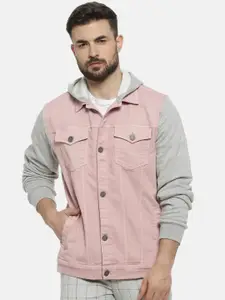 Campus Sutra Men Pink Solid Windcheater Tailored Hooded Jacket