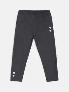 MINI KLUB Girls Charcoal Black Solid Skinny Fit Lounge Pants