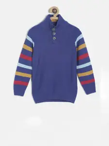 MINI KLUB Boys Blue Solid Pullover Acrylic Sweater