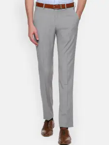 Louis Philippe Men Grey Slim Fit Self Design Formal Trousers