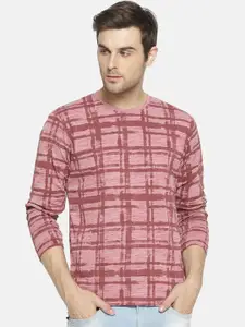 Campus Sutra Men Pink & Mauve Checked T-shirt