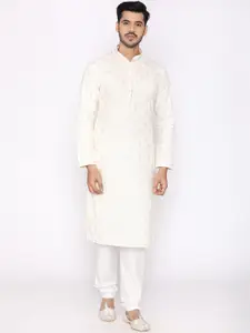 Manyavar Men White Self Design Kurta with Pyjamas