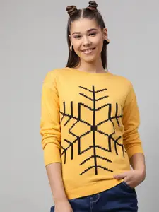 STREET 9 Women Yellow & Black Printed Pullover Sweater