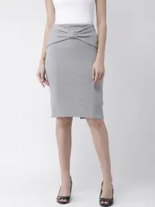 KASSUALLY Women Grey Solid Pencil Skirt