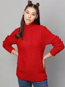 STREET 9 Women Red Self Design Pullover Sweater
