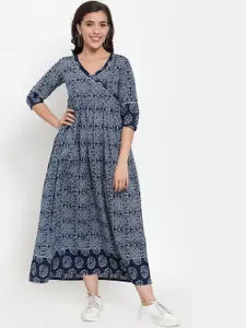 Indibelle Women Blue Printed Maxi Dress