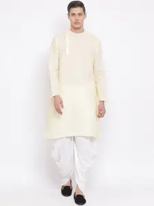 VASTRAMAY Men Cream-Coloured & White Solid Kurta with Dhoti Pants