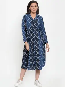 Indibelle Women Blue Printed Shirt Dress