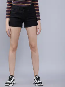 Tokyo Talkies Women Black Solid Regular Fit Denim Shorts