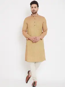 even Men Beige & Pink Woven Design Straight Kurta