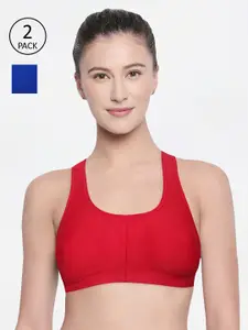 Bodycare Pack of 2 Assorted Solid Non-Wired Non Padded Sports Bra 1612RBLRED