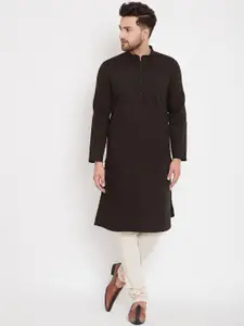 even Men Brown Solid Pathani Kurta