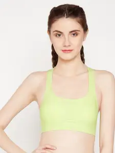 Lebami Fluorescent Green Solid Non-Wired Lightly Padded Sports Bra 116_Gren_30A
