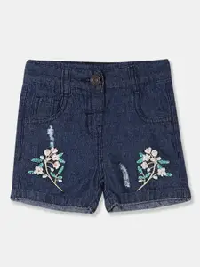 Donuts Girls Navy Blue Embroidered Regular Fit Denim Shorts