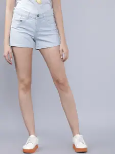 Tokyo Talkies Women Blue Solid Regular Fit Denim Shorts