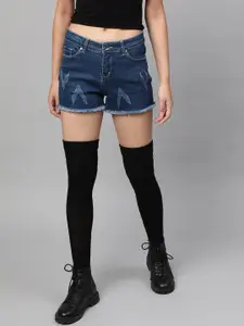 STREET 9 Women Blue Solid Regular Fit Denim Shorts