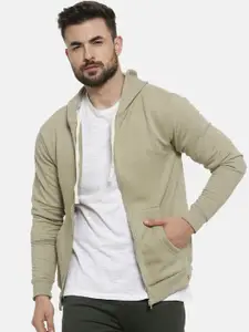 Campus Sutra Men Olive Green Solid Hooded Sweatshirt