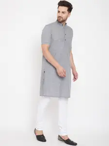 even Men Grey Striped Straight Kurta