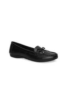 Bata Women Black Textured Loafers