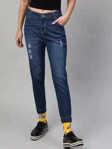 STREET 9 Women Blue Jogger Mid-Rise Low Distress Stretchable Jeans