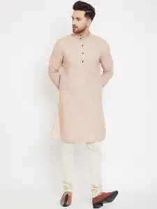 even Men Beige Woven Design Straight Kurta