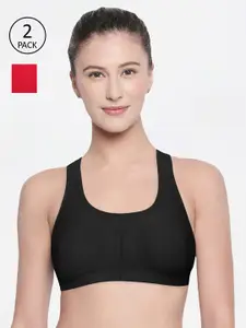 Bodycare Pack of 2 Sports Solid Non-Wired Non Padded Sports Bra 1612BRED