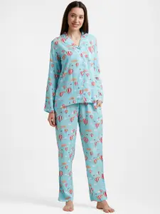 DRAPE IN VOGUE Women Blue & Red Printed Night suit