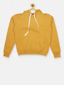 Instafab Boys Yellow Solid Hooded Sweatshirt