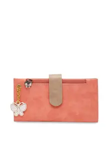 Butterflies Women Peach-Coloured & Beige Self Design Zip Around Wallet