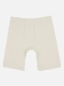 PROTEENS Girls Cream-Coloured Solid Slim Fit Sports Shorts