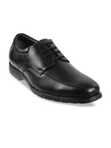 J.FONTINI Men Black Solid Leather Formal Derbys