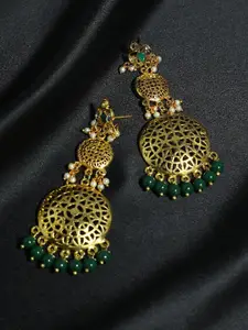 KARATCART Gold-Plated & Green Classic Jhumkas