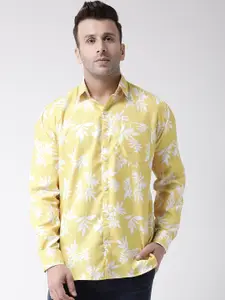 Hangup Men Yellow Slim Fit Printed Casual Shirt