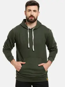 Campus Sutra Men Green Solid Hooded Sweatshirt