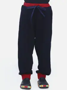 LilPicks Boys Navy Blue & Red Solid Slim-Fit Joggers