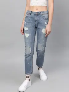 STREET 9 Women Blue Straight Fit Mid-Rise Highly Distressed Stretchable Jeans