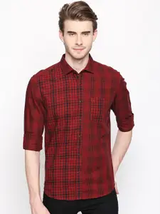 Basics Men Red Slim Fit Checked Casual Shirt