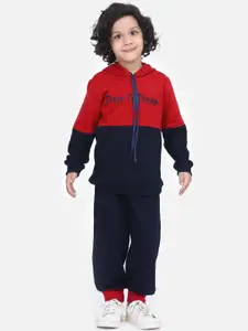 LilPicks Boys Red & Navy Blue Colourblocked Top with Trousers