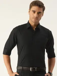 Hancock Men Black Slim Fit Solid Pure Cotton Formal Shirt