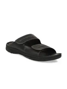 Scholl Men Black Solid Leather Comfort Sandals