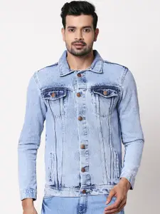 High Star Men Blue Solid Denim Jacket
